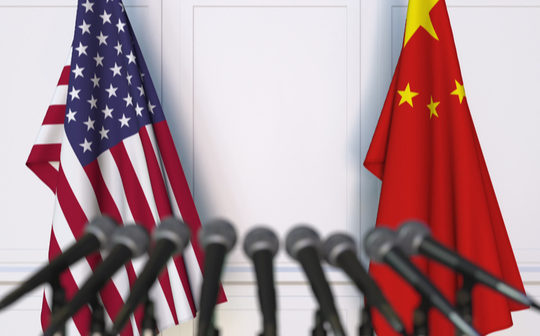 us china flags press conference mics